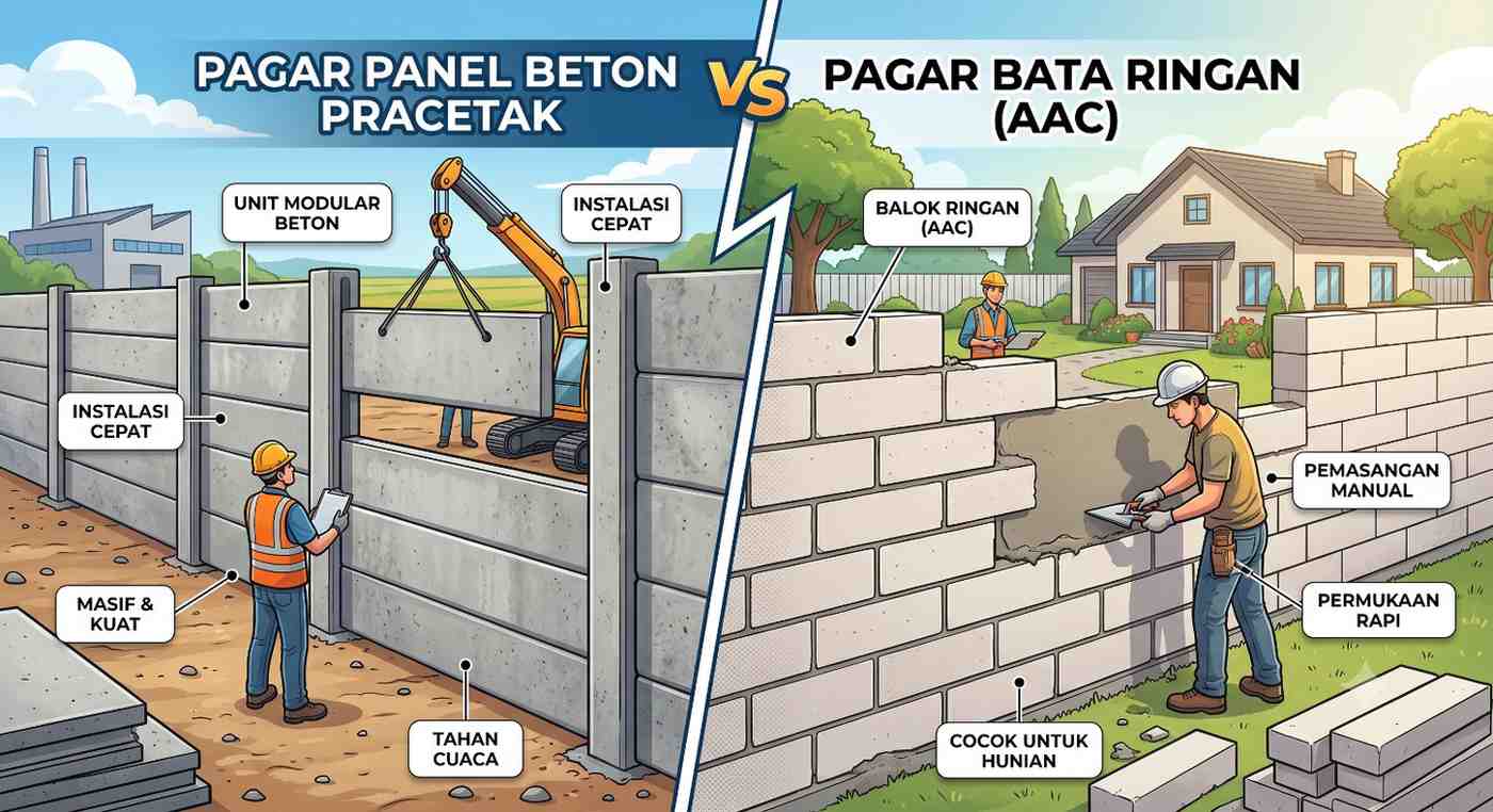 Pagar Panel Beton Vs Bata Ringan